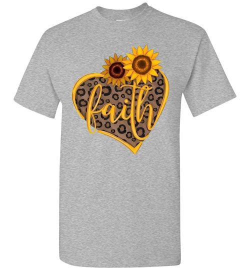 Faith Sunflower Leopard Heart Tee Shirt Top
