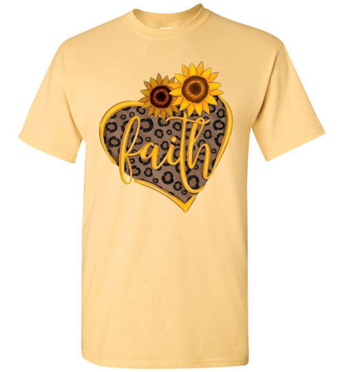 Faith Sunflower Leopard Heart Tee Shirt Top