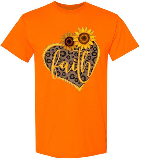 Faith Sunflower Leopard Heart Tee Shirt Top
