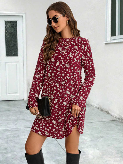 Round Neck Long Sleeve Mini Dress