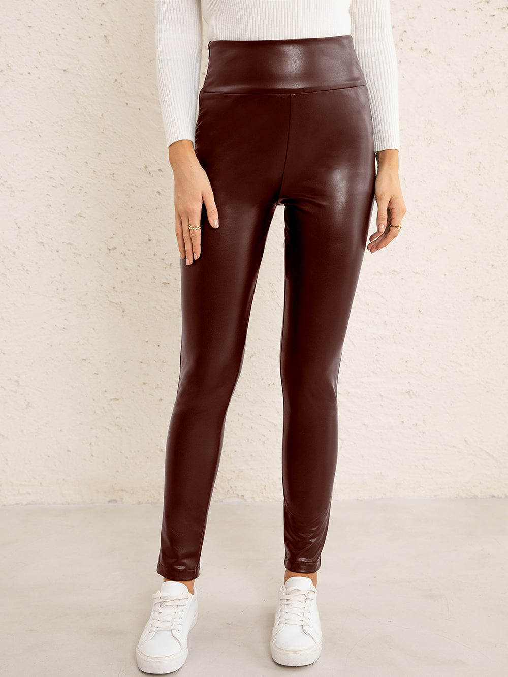 PU High Waist  Straight Pants