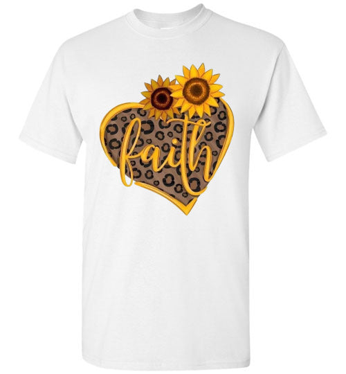 Faith Sunflower Leopard Heart Tee Shirt Top